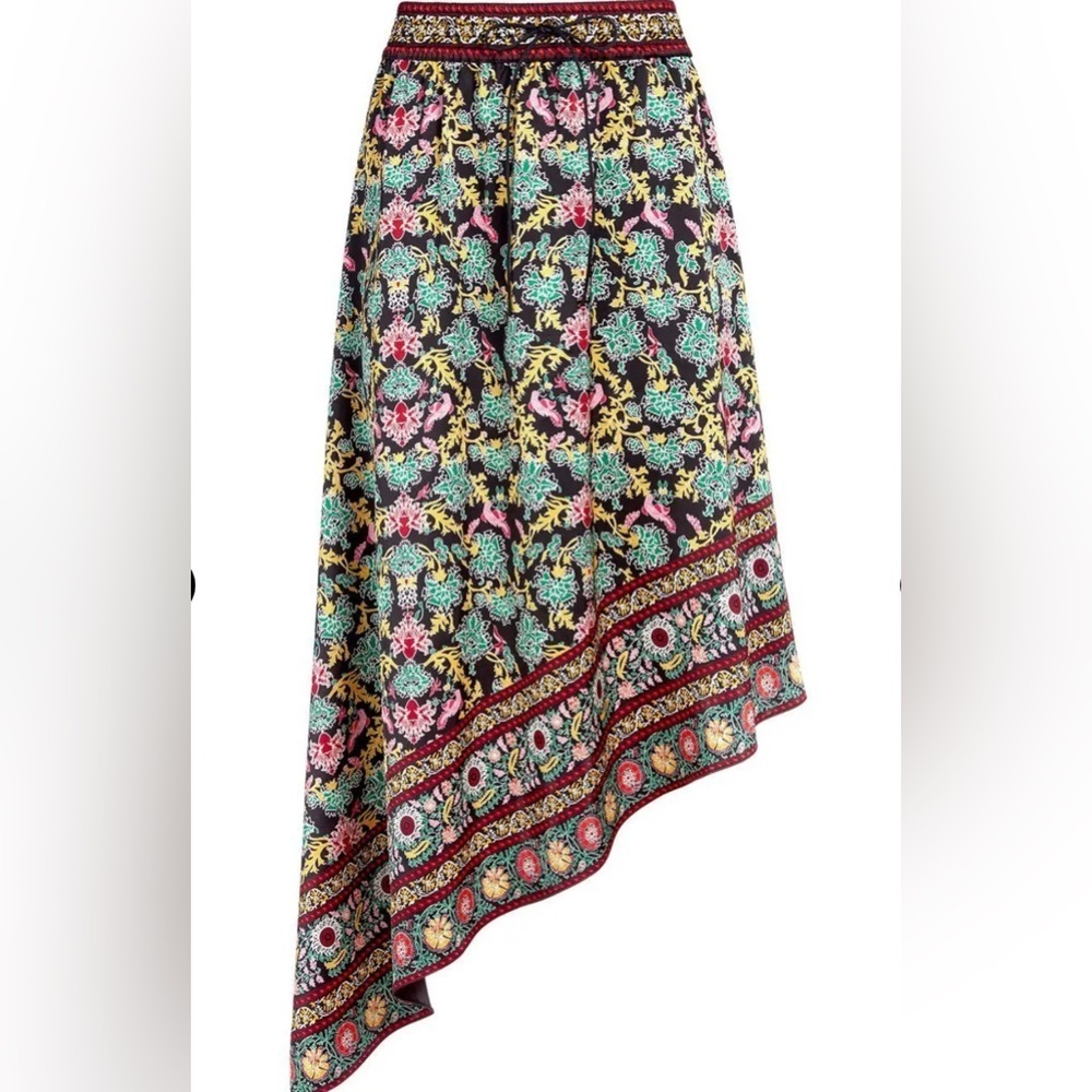NWT $350 Alice + Olivia Natalina Sz 10 black floral-print asymmetric midi skirt - Picture 3 of 16
